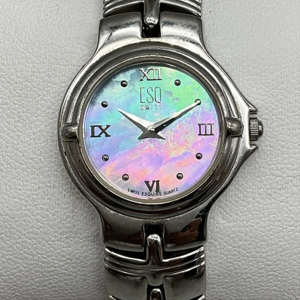 ESQ Swiss E5126 Womens Watch 24mm MOP Dial Stainless Band New Battery 7.5